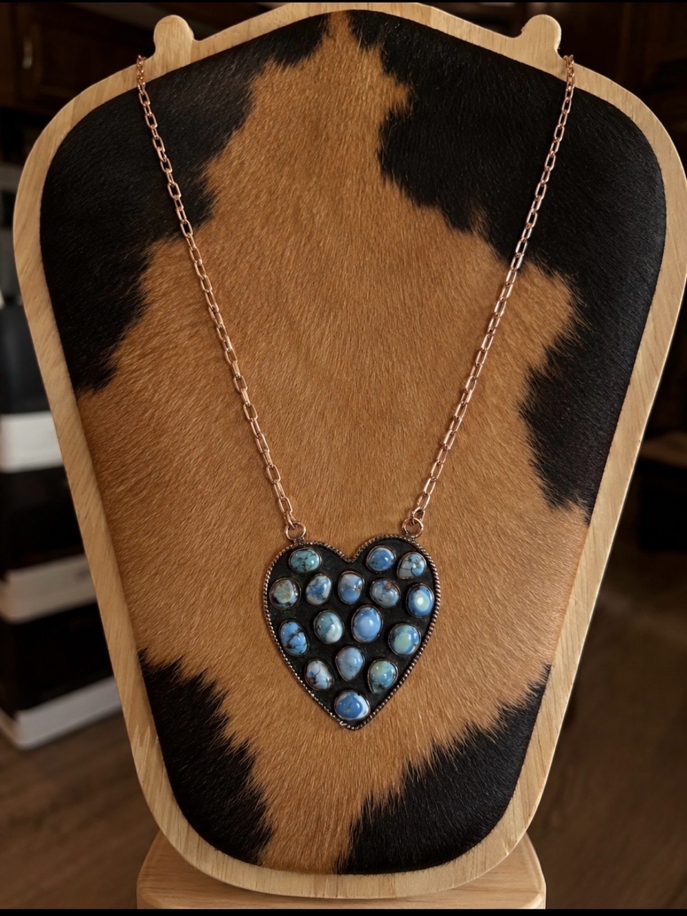 Kingman Large Turquoise Heart in Copper Statement Pendant Necklace